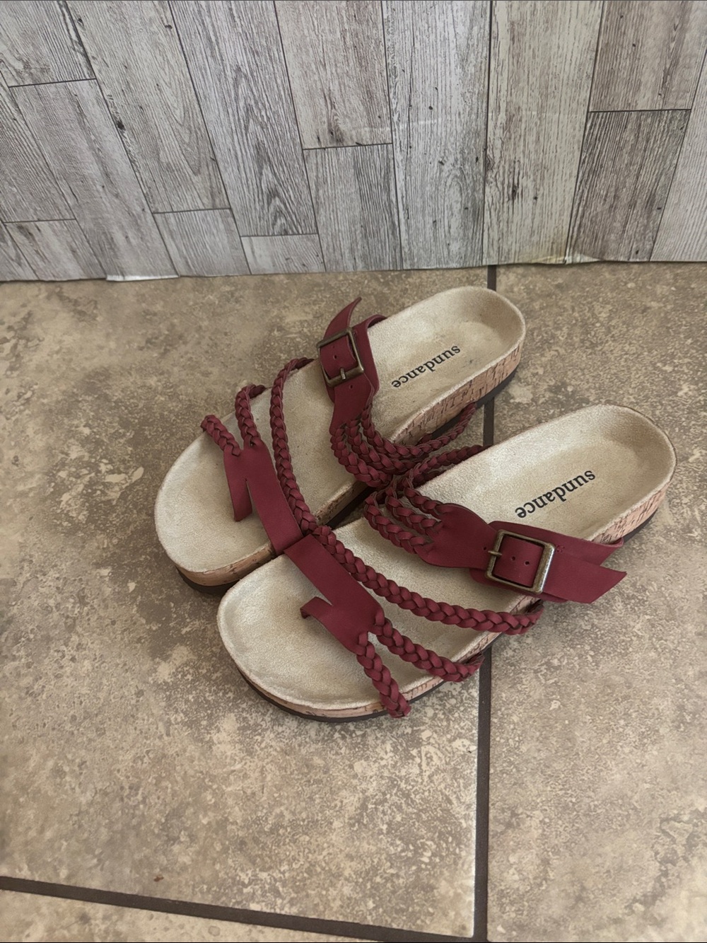 Sundance Helena burgundy wine Braided Buckle cork scandals sz38